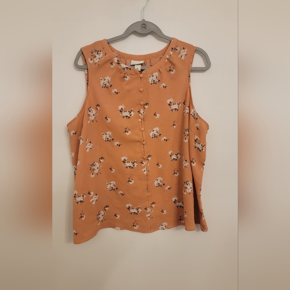 Ava & Viv Floral Sleeveless 1/2 Button Down Blouse Sz 1X